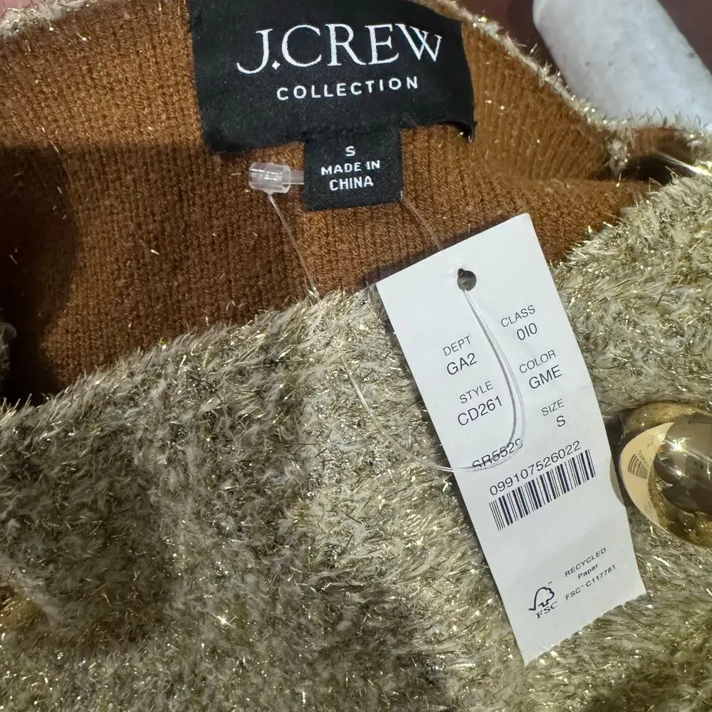 J. Crew Women's Oversized Double-faced Cardigan Metallic Jacket Gold Size S NWT